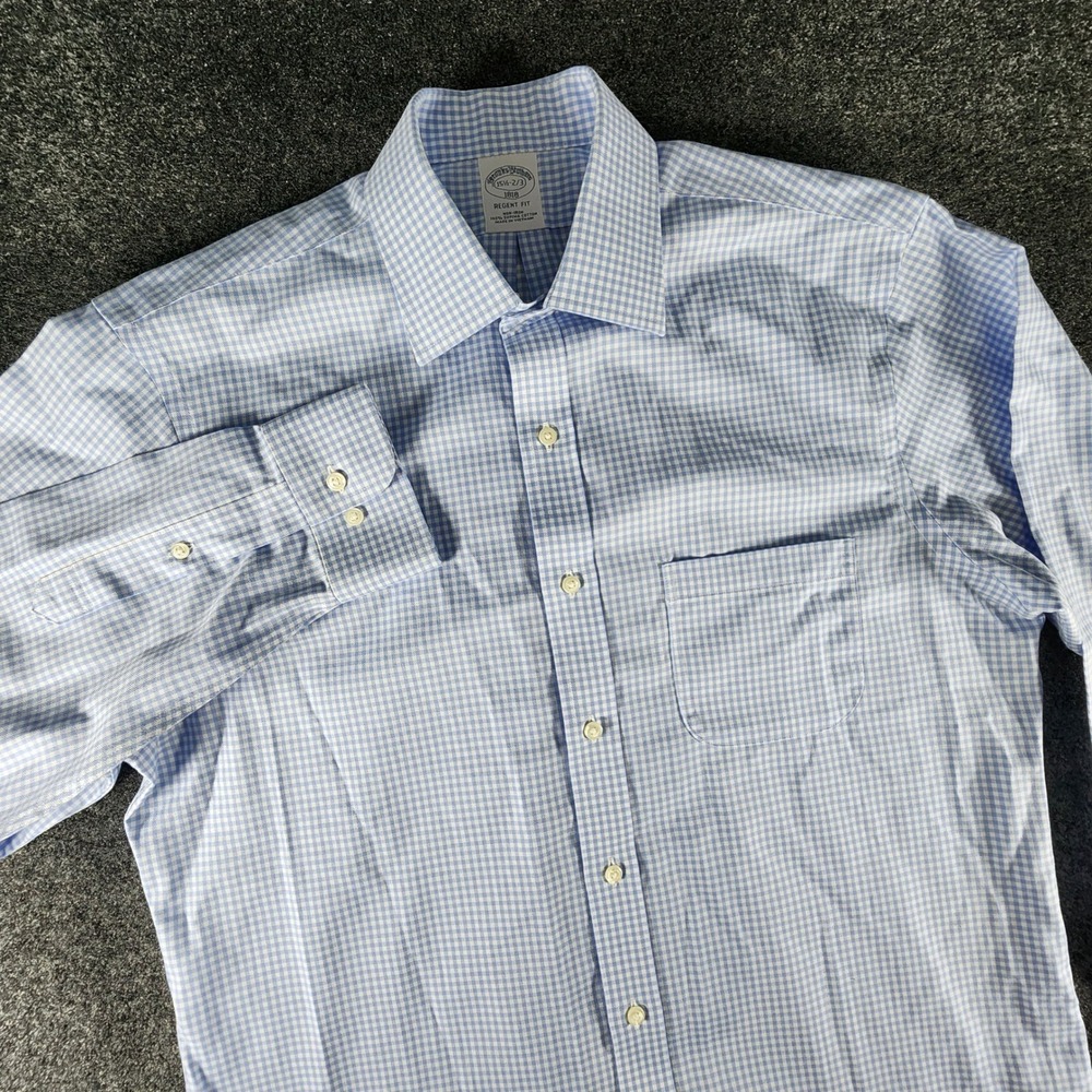 Lot of 2 Brooks Brothers 1818 Regent Fit Gingham Dress Shirts 15.5 32/33 Blue - Picture 5 of 15